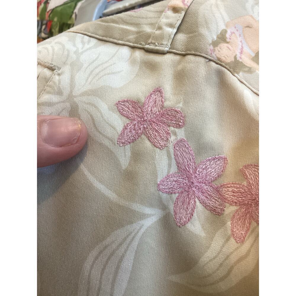 Vtg Tommy Bahama Womens Capris Size 2 Hawaiian Tropical Beige Floral Cotton Silk - Picture 11 of 14